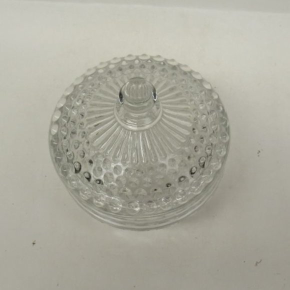 Duncan and Miller Glass Crystal HOBNAIL 4 Inch Low Dresser Box with Lid - Picture 3 of 5